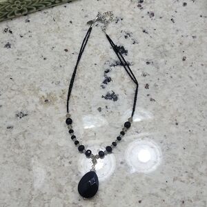 Lia Sophia Black Stone and Smokey Crystal Necklace and Earring Set